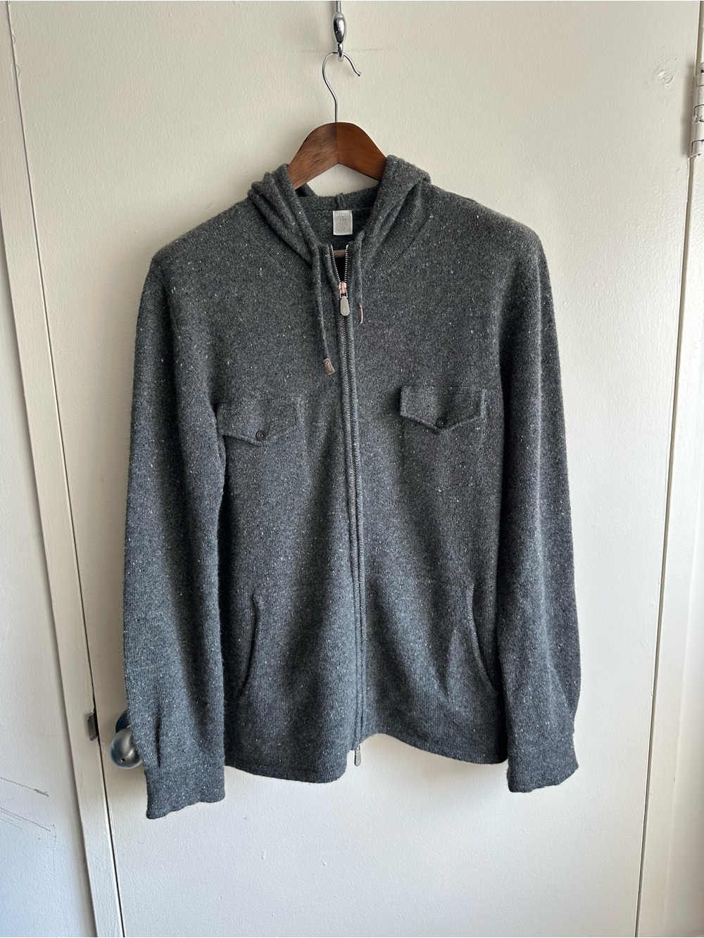 Eleventy Dark Gray Cashmere Slubbed Hooded Knit Jacket USXL